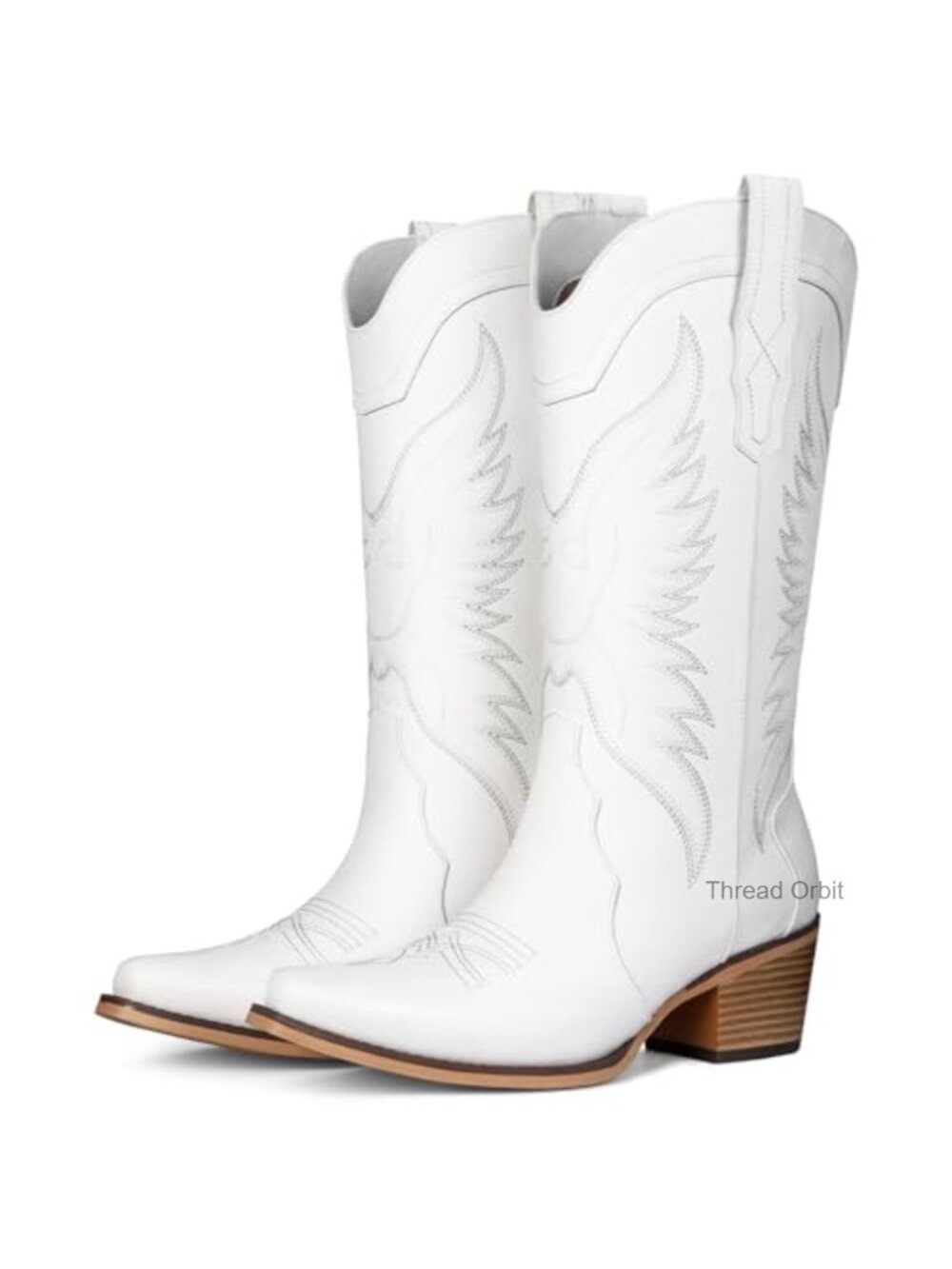 Western Cowgirl Boots Snip Toe Mid Calf Chunky Heel Faux Leather